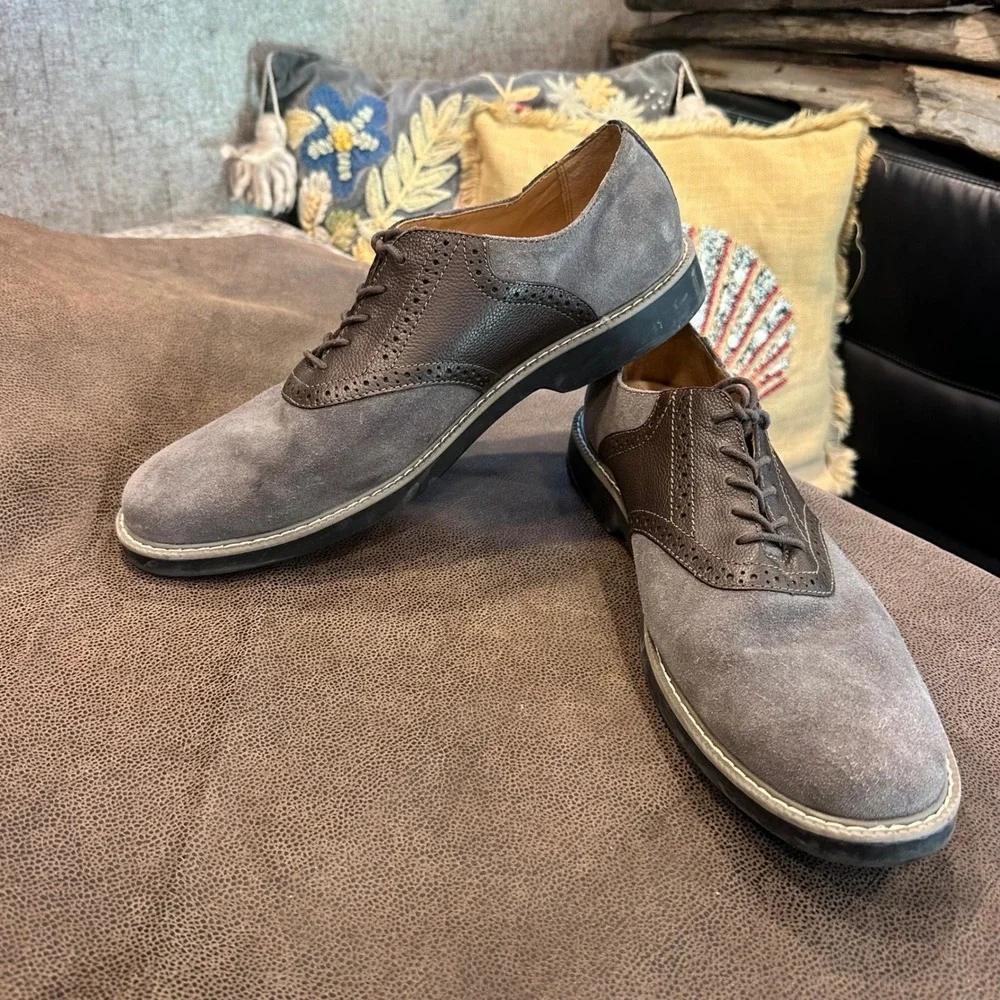 GH Bass Pasadena Saddle Shoes Mens 12M Grey Suede Brown Leather Oxford 0401-1295